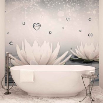 Lotus Blanc Fleurs Gouttes d'Eau Poster Mural XXL