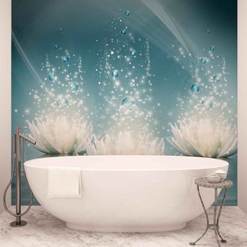 Lotus Blanc Fleurs Gouttes Poster Mural XXL