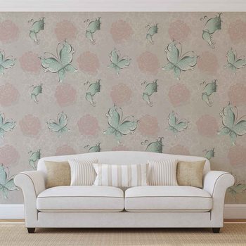 Motif Papillons et Roses Poster Mural XXL