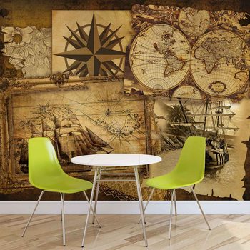 Navire et Cartes Vintages Poster Mural XXL