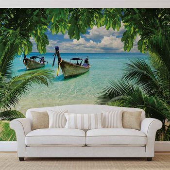 Plage paradis Tropical bateau Poster Mural XXL