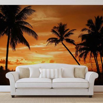 Plage tropicale Coucher de Soleil Palmiers Poster Mural XXL