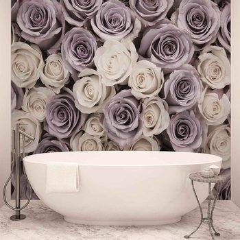 Roses Fleurs Blanches et Violettes Poster Mural XXL