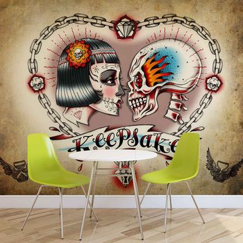 Tatouage au cœur du crâne Poster Mural XXL