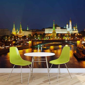 Ville de Moscou Fleuve Pont Horizon de Nuit Poster Mural XXL