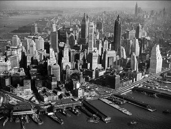 New York - Aerial view of downtown Manhattan, 1956 Reproduction de Tableau