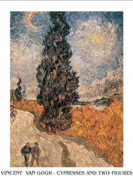 Road with Cypress and Star - Country Road in Provence by Night, 1890 Reproduction de Tableau