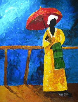 Green plaid on the boardwalk, 2008, Tableau sur Toile