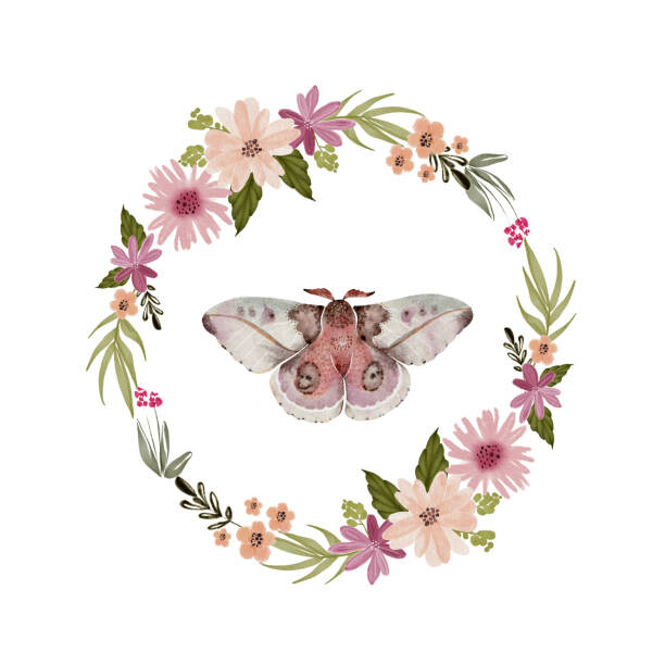 Konstnärliga illustration Round frame with watercolor pink flowers