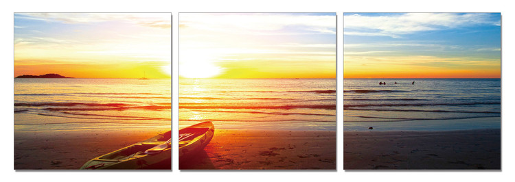 Boat in the sand at sunset Obraz