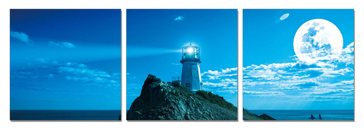 Moon over lighthouse Obraz