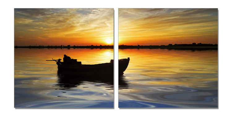 Abandoned boat at sunset Schilderij