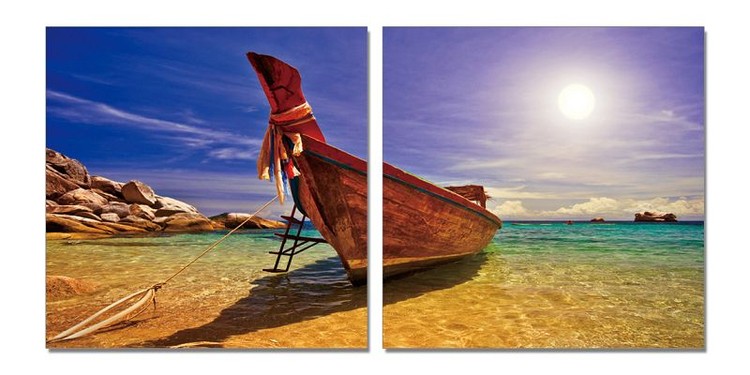 Boat at the beach Schilderij