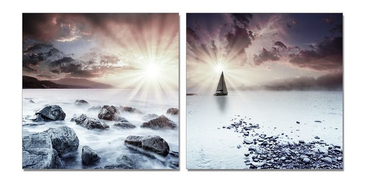 Sunset over coast Schilderij