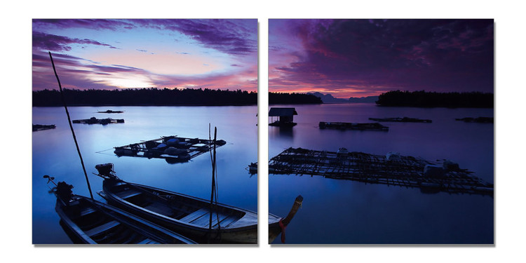 Small boats in the sea at night sky Tablou