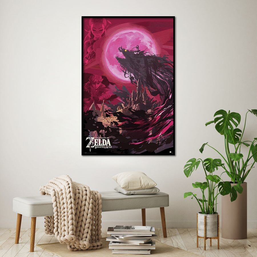 Poster A Rullo (Kakemono) The Legend Of Zelda: Breath Of The Wild, Formato Grande 100x40cm, Stampa Su Tessuto Con Tubi In Alluminio