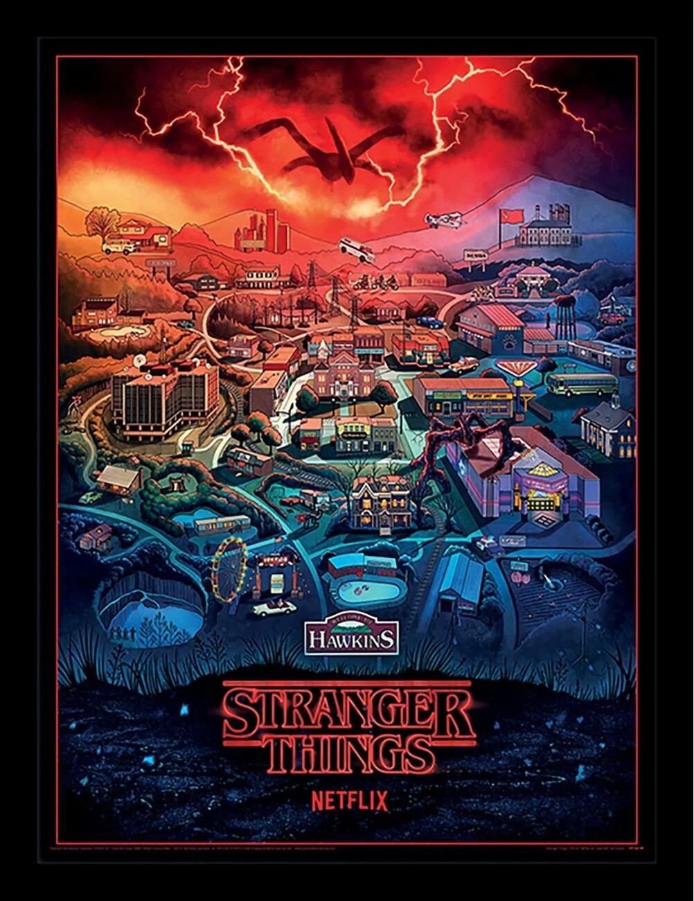 Afiș înrămat Stranger Things - Hawkins Town | Postere, tablouri