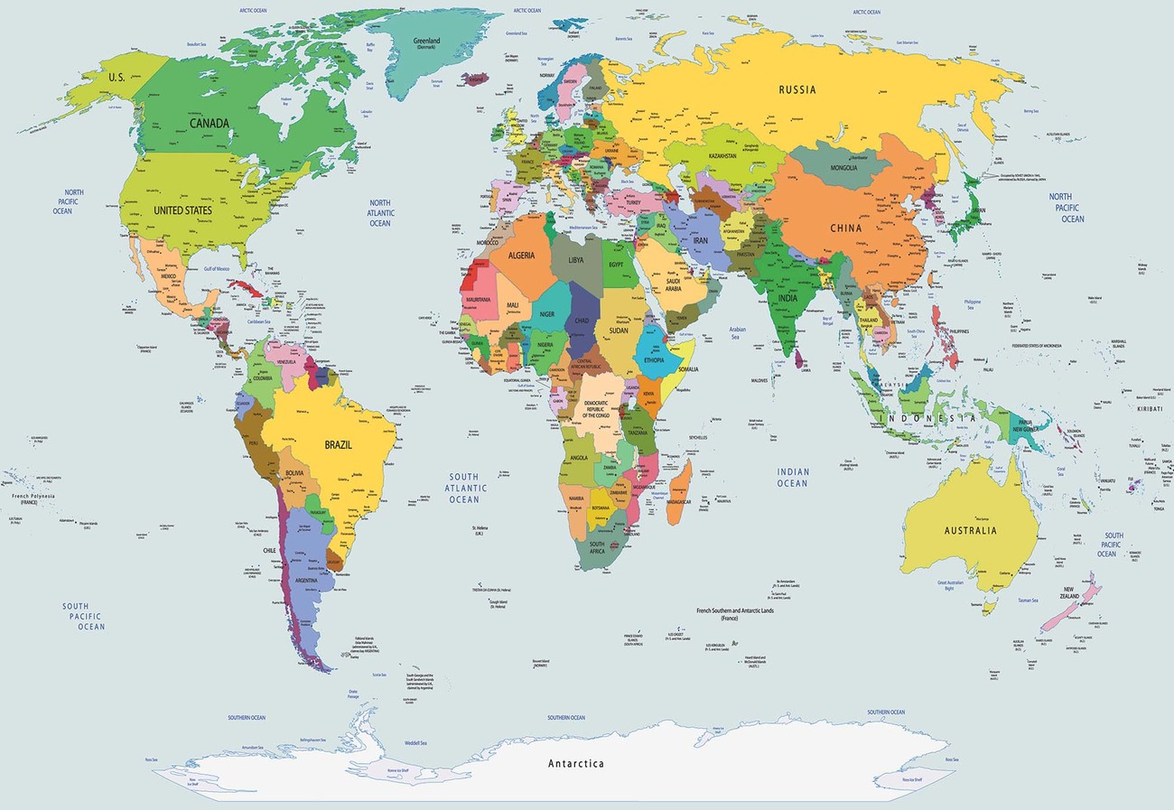 WORLD ATLAS MODERN Industrial Maps Flags TREBLE TOILE murale ART Photo