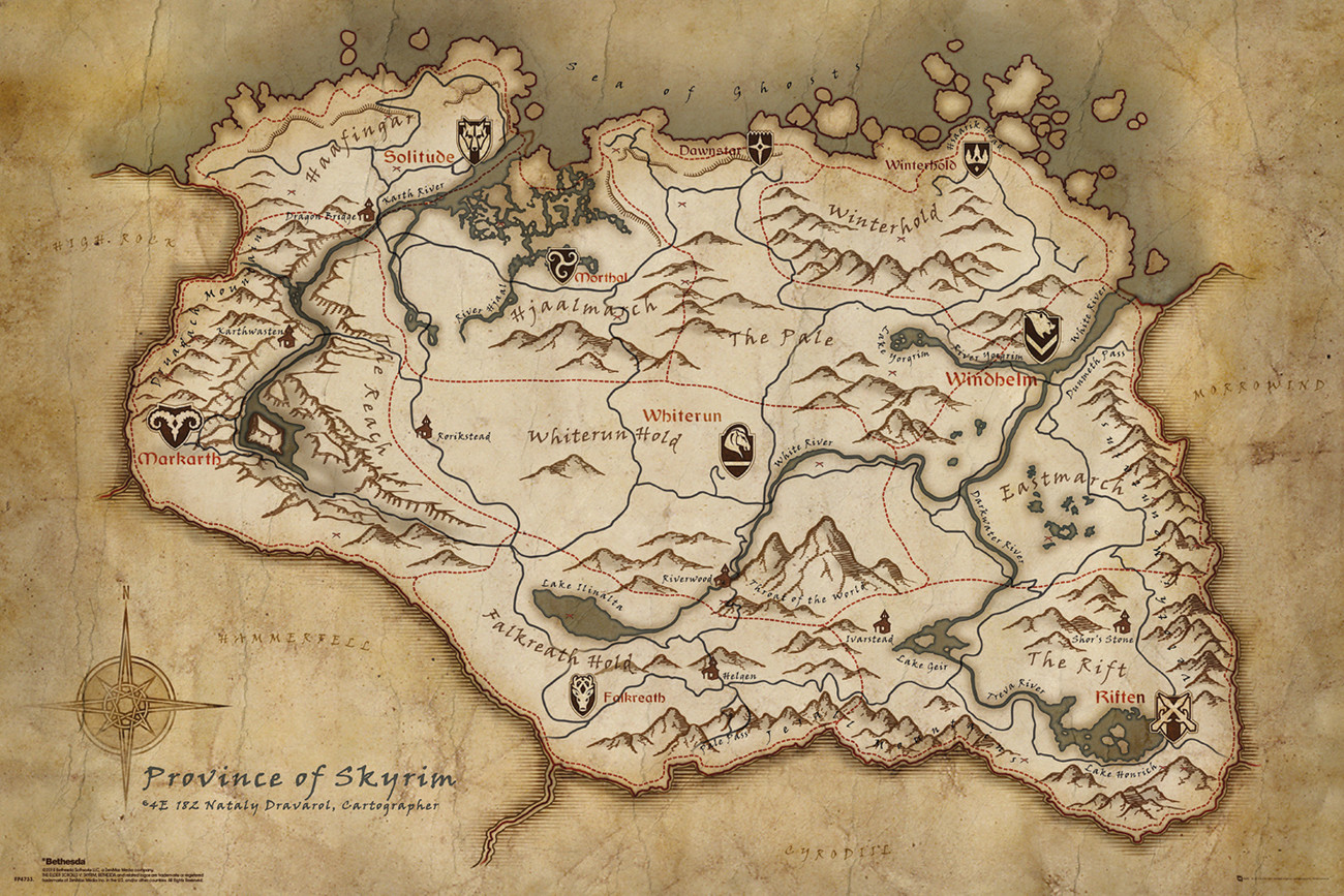 Poster, Affiche Skyrim - Map en ligne  3+1 GRATUIT  Europosters