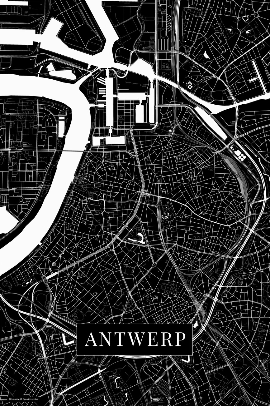 Mapa De Antwewrp Black ǀ Mapas De Ciudades Y Mapas Mundiales Para Tu Pared 0913