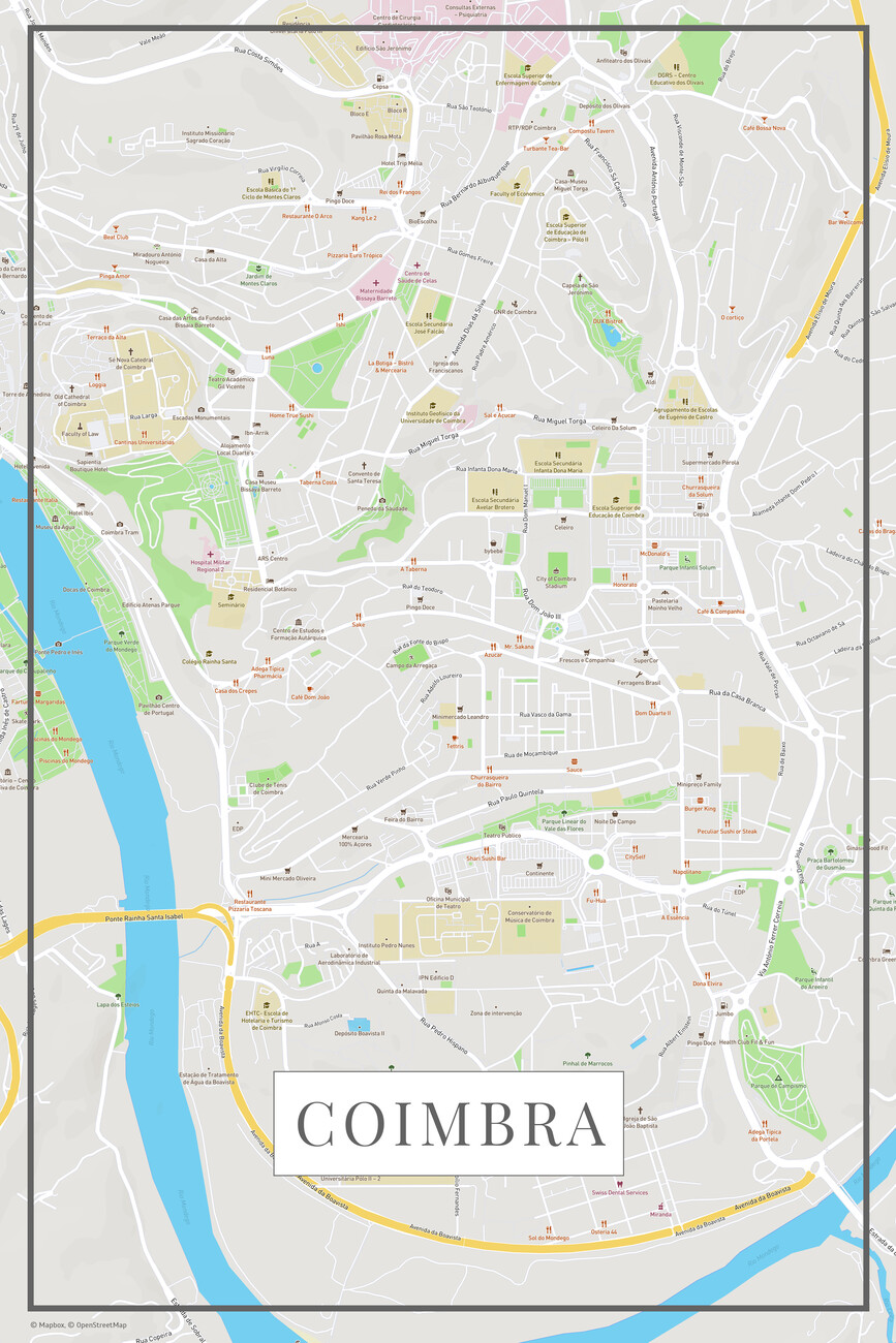 Map Of Coimbra Color ǀ Maps Of All Cities And Countries For Your Wall 4719