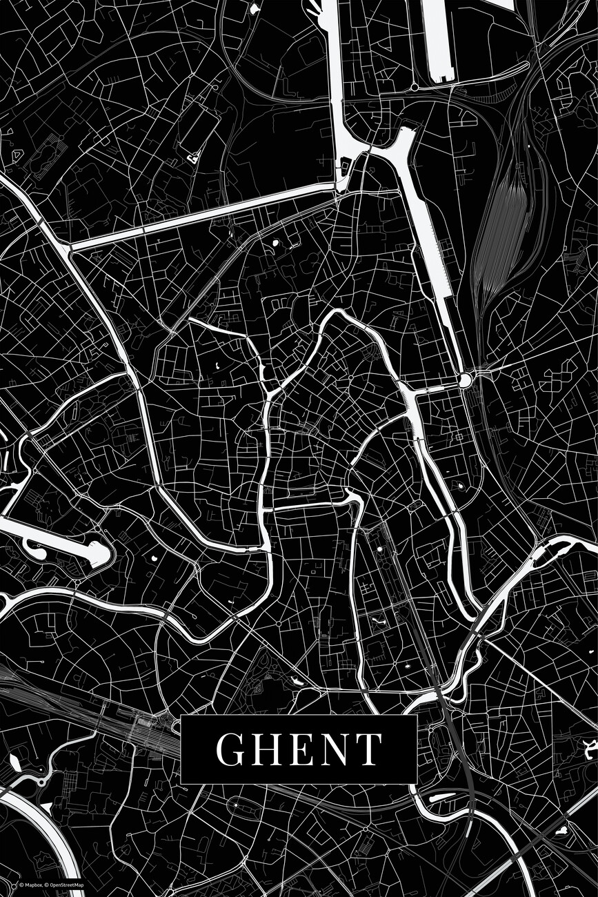 Carte de Ghent black ǀ Toutes les cartes et planisphères sur le mur