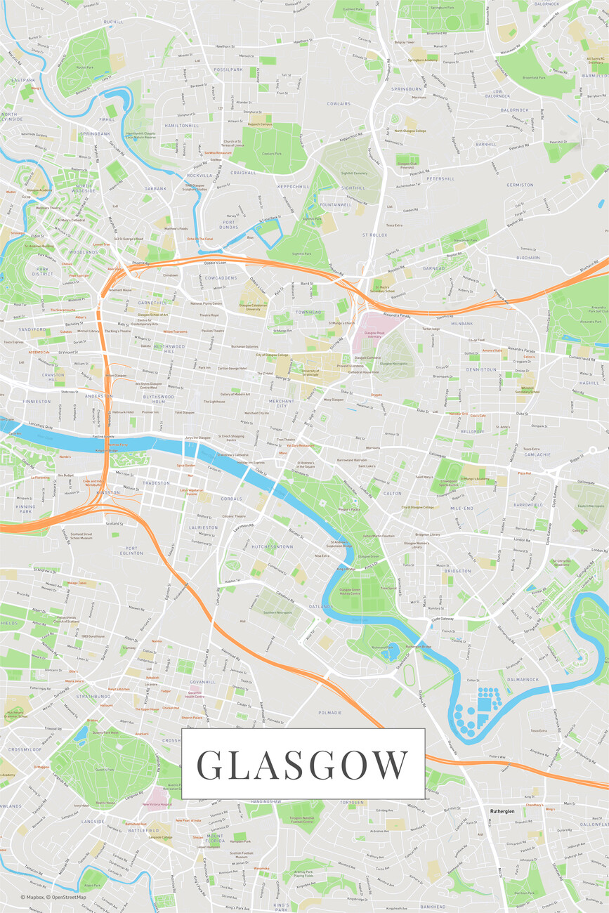 Mapa De Glasgow Color Mapas De Ciudades Y Mapas Mundiales Para Tu Pared