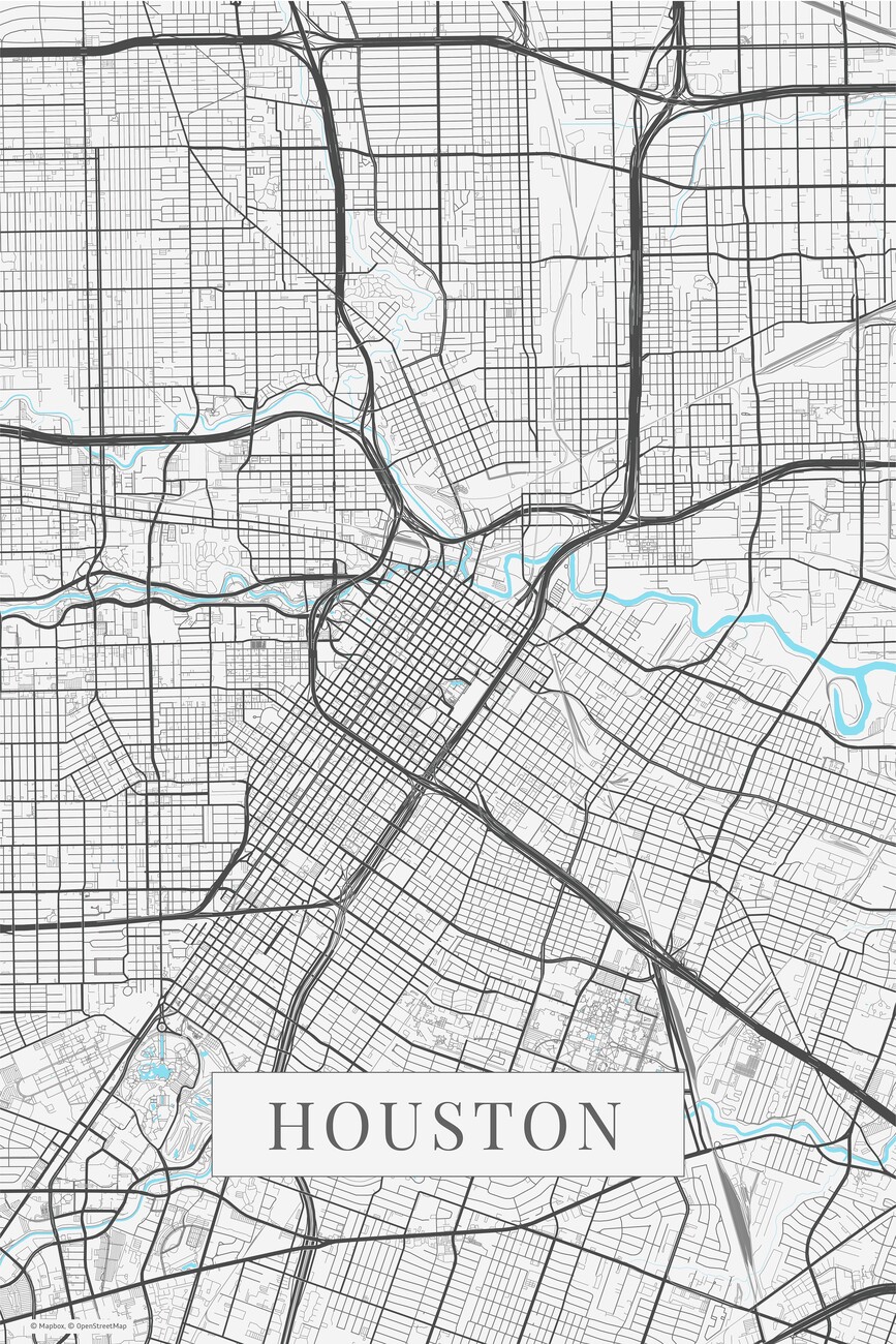 Mapa De Houston White ǀ Mapas De Ciudades Y Mapas Mundiales Para Tu Pared
