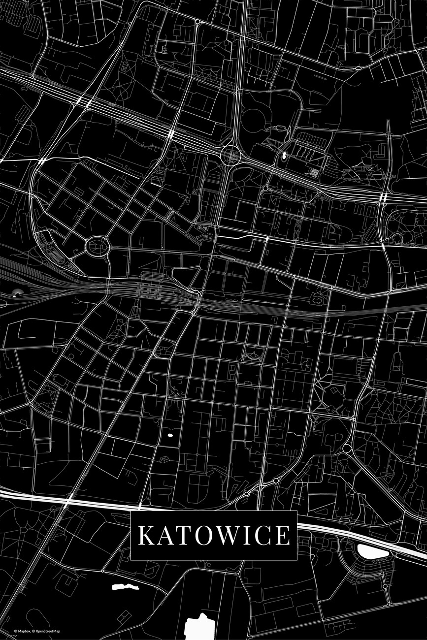 Mapa Katowice Black ǀ Mapas De Ciudades Y Mapas Mundiales Para Tu Pared Posterses 6294