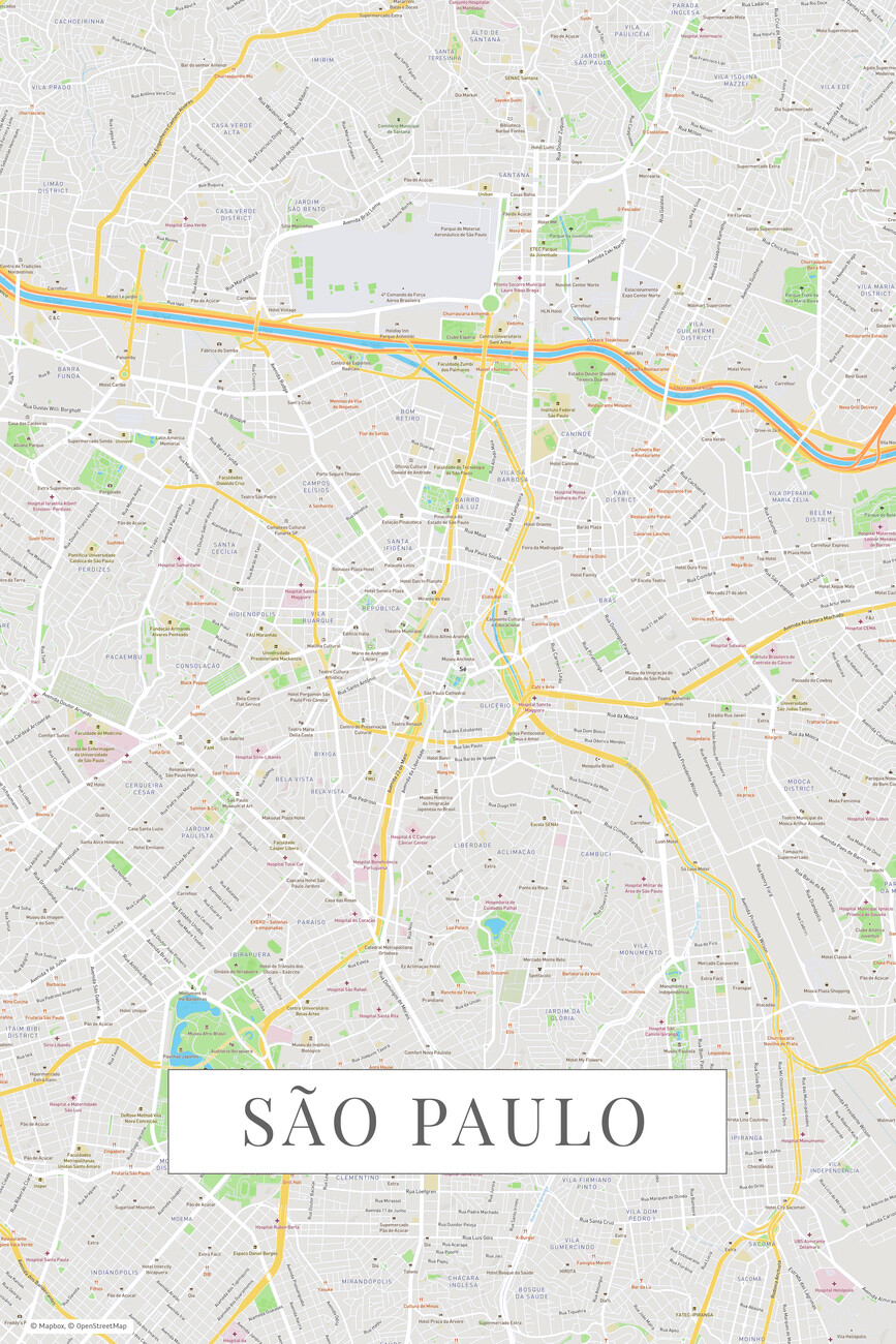 Stadtkarte Von Sao Paulo Color Ç€ Alle Stadtkarten Und Landkarten Zum Aufhangen