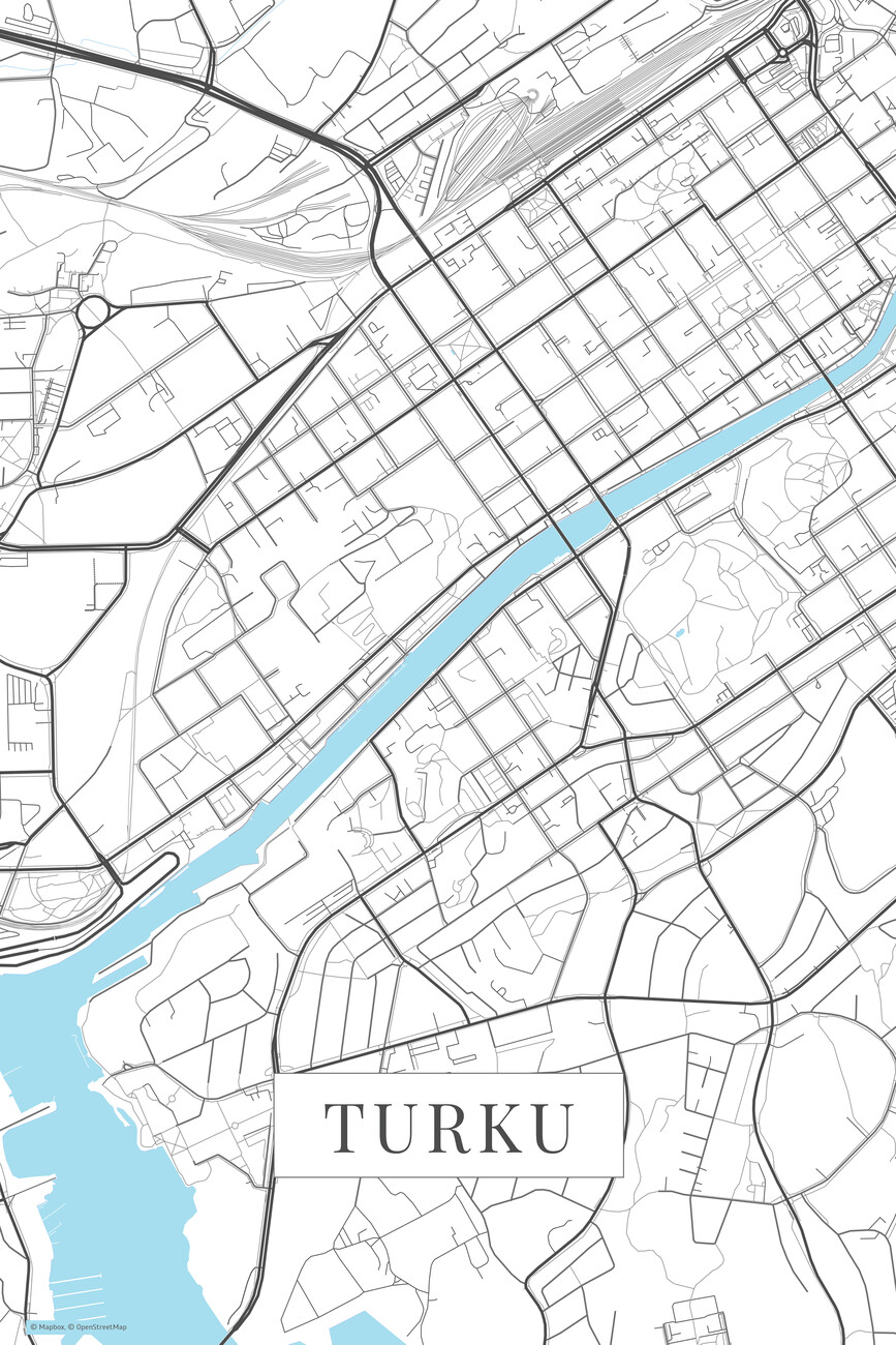 Mapa Turku white ǀ Mapy všech měst a států na zeď ǀ 