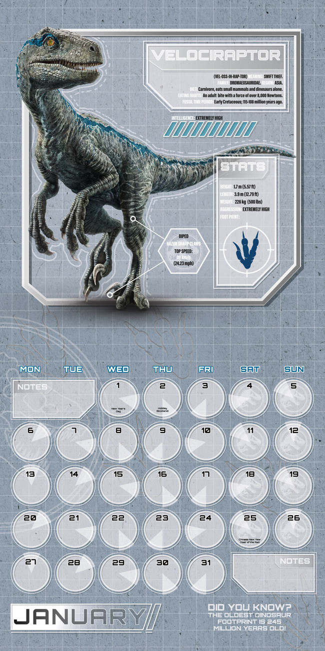 Jurassic World - Calendari da muro 2020