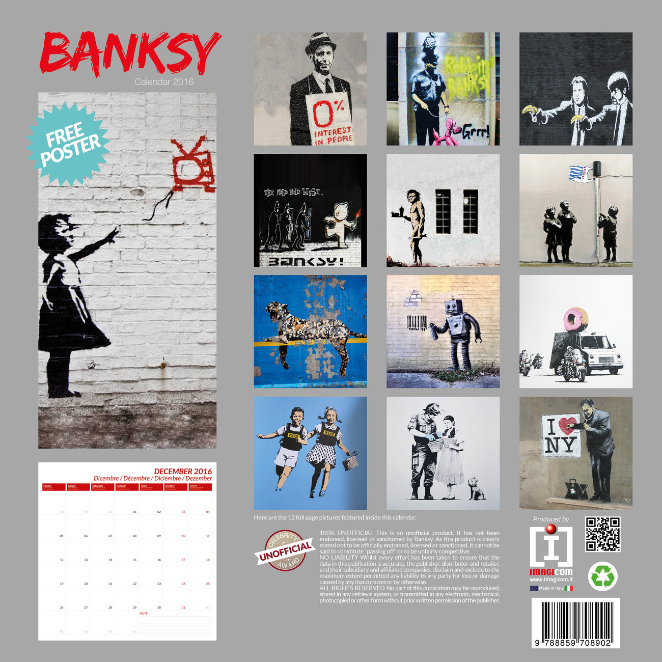 Banksy Street Art Calendari da Muro 2022 Compra su Europosters.it