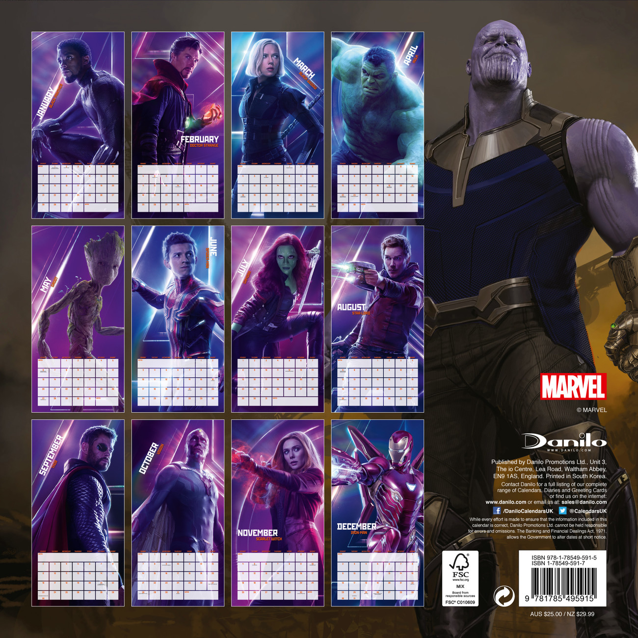 Avengers Infinity War Calendarios de pared 2019 Consíguelos en