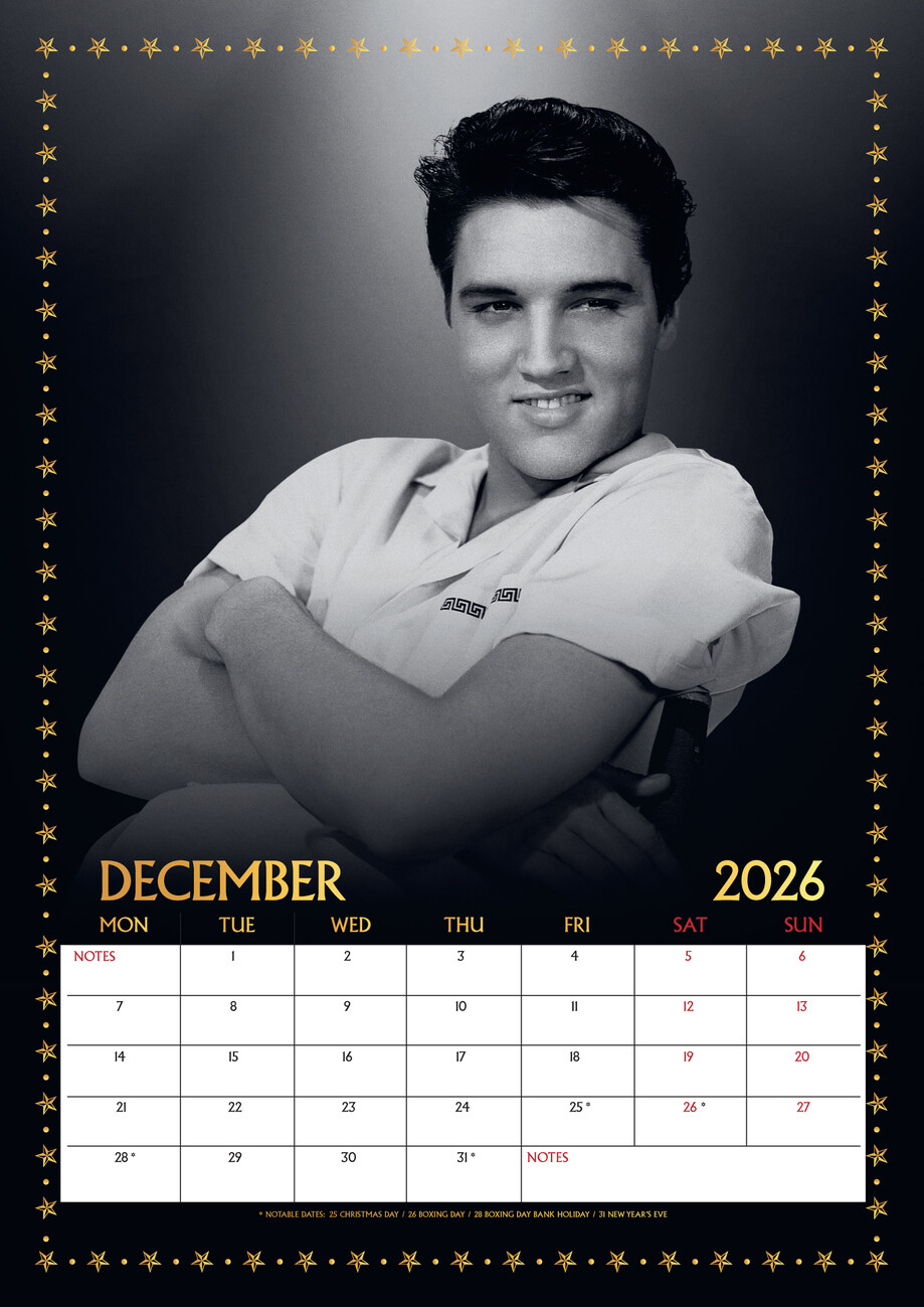 Calendario 2020 De Elvis Presley + Iman De Nevera - Formato A3 (42x29.2 Cm), 12 Páginas, Con Iman De Regalo