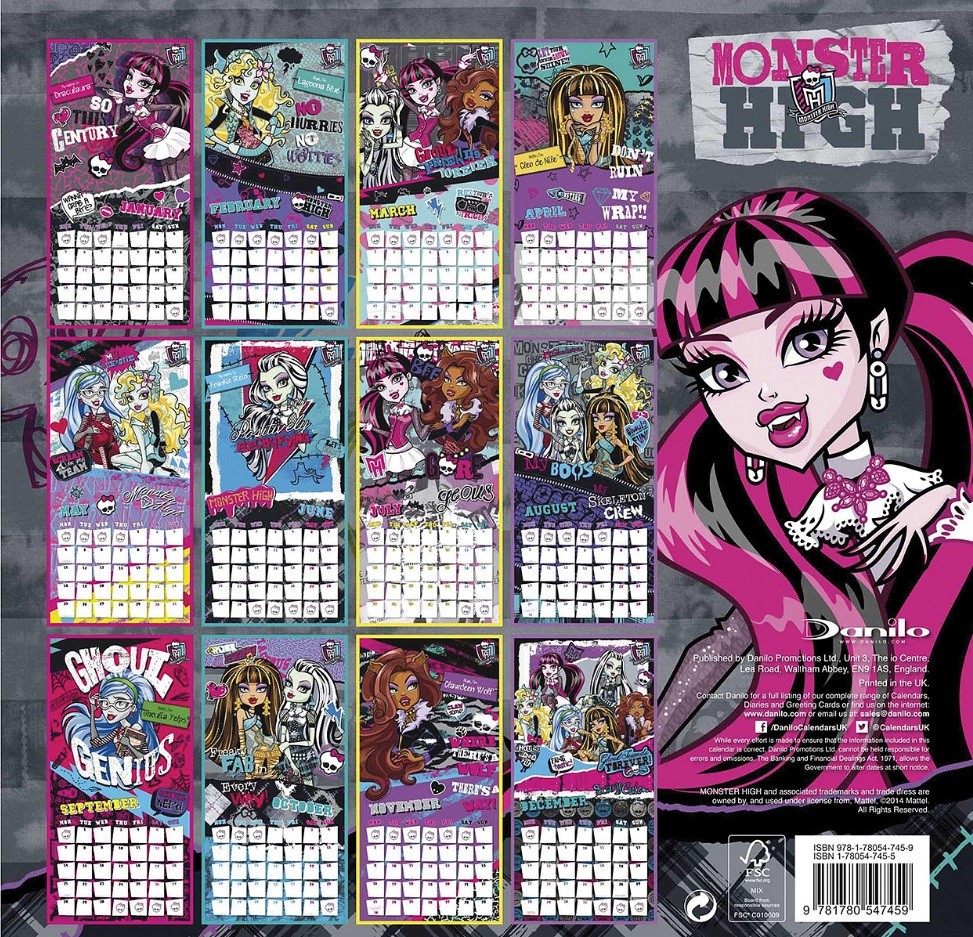 Monster High Calendarios de pared 2024 Consíguelos en Posters.es