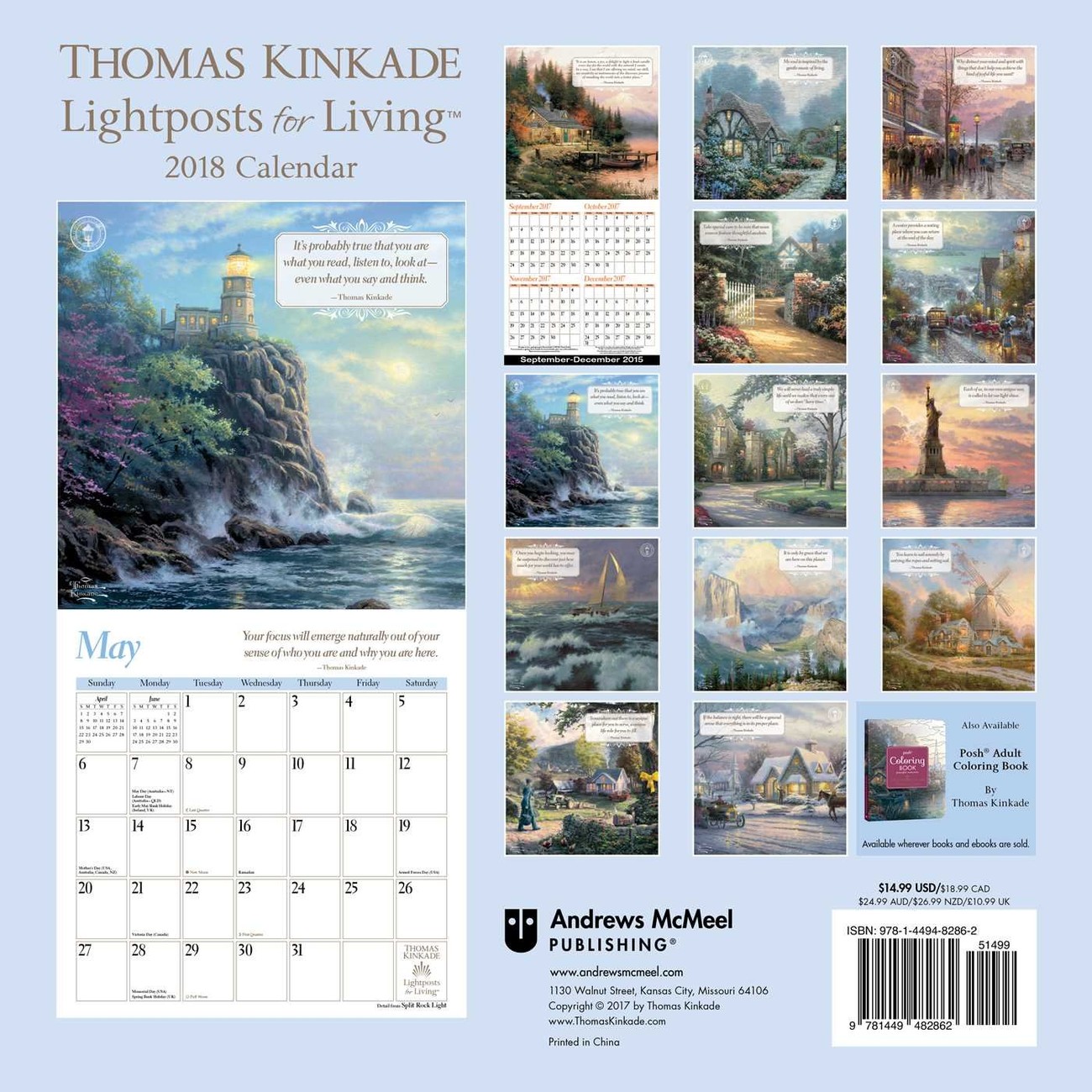 thomas-kinkade-lightposts-for-living-calendarios-de-pared-2018-cons-guelos-en-posters-es