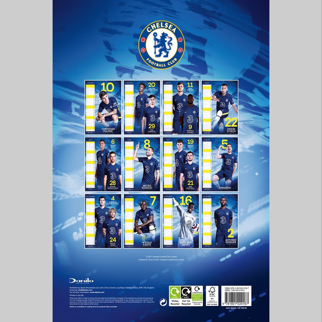 Chelsea Fc 2025 Wall Calendar