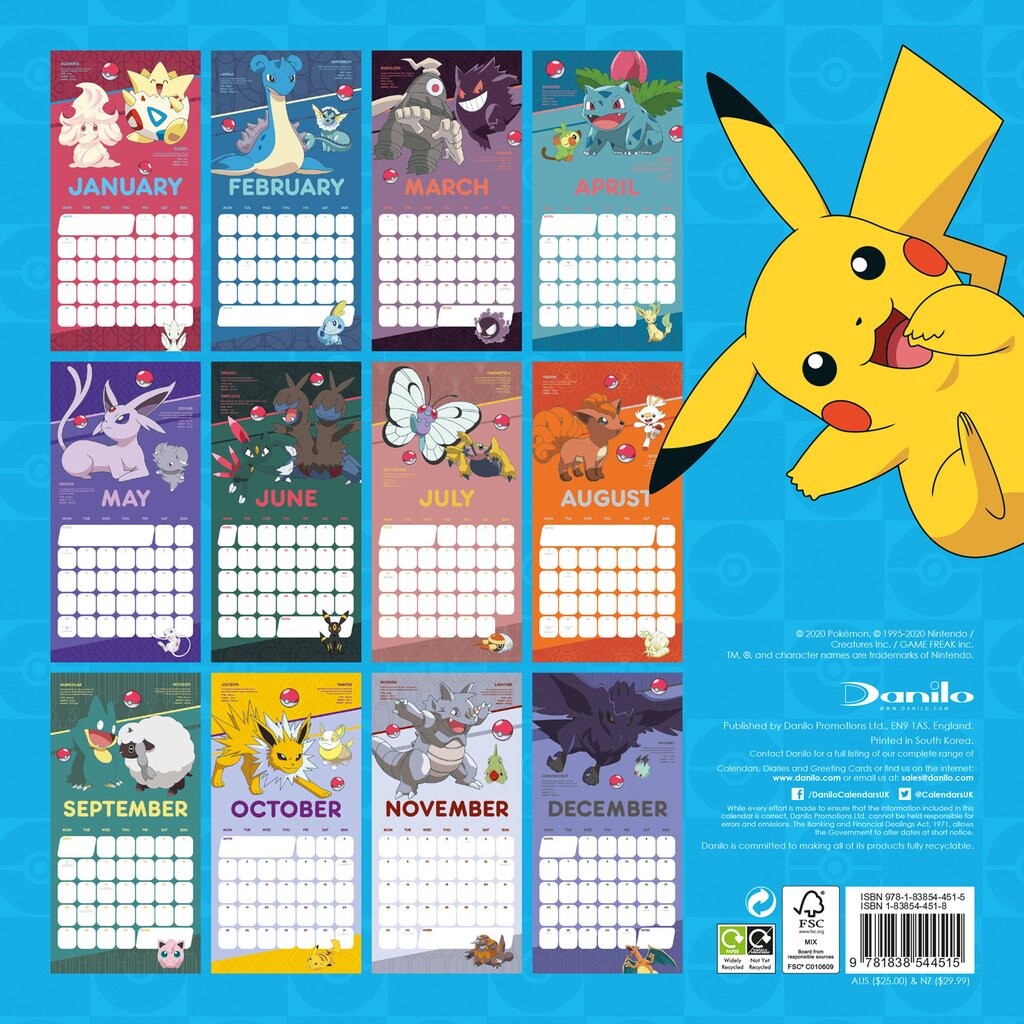 Pokemon Calendar 2022 Pokemon - Wall Calendars 2021 | Large Selection