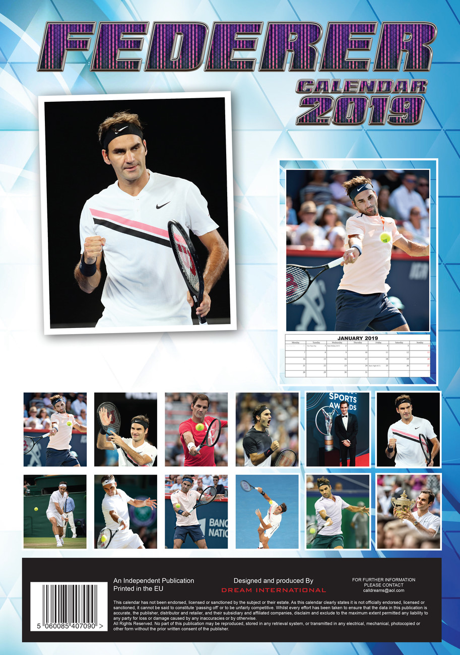 Roger Federer Wall Calendars 2019 Buy at UKposters