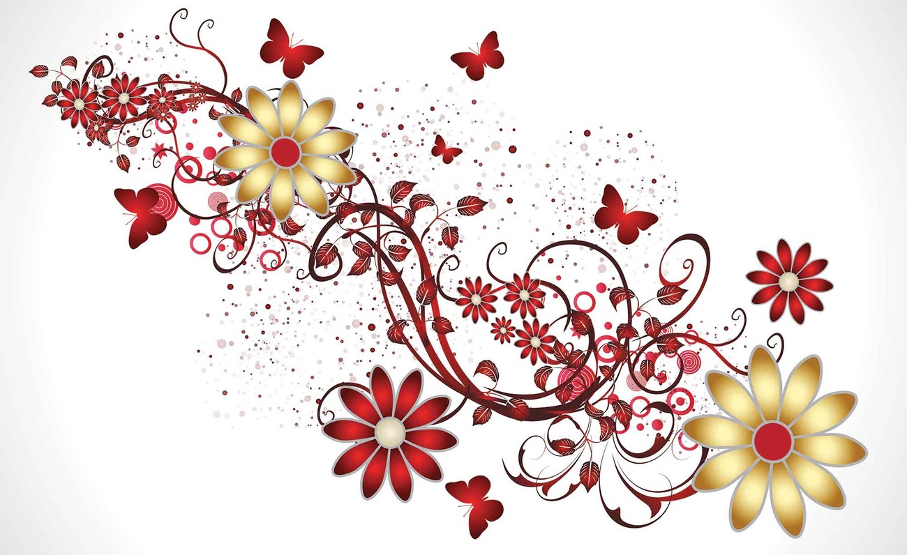 Carta Da Parati Motivo Floreale Rosso Fiori Farfalle Europosters It