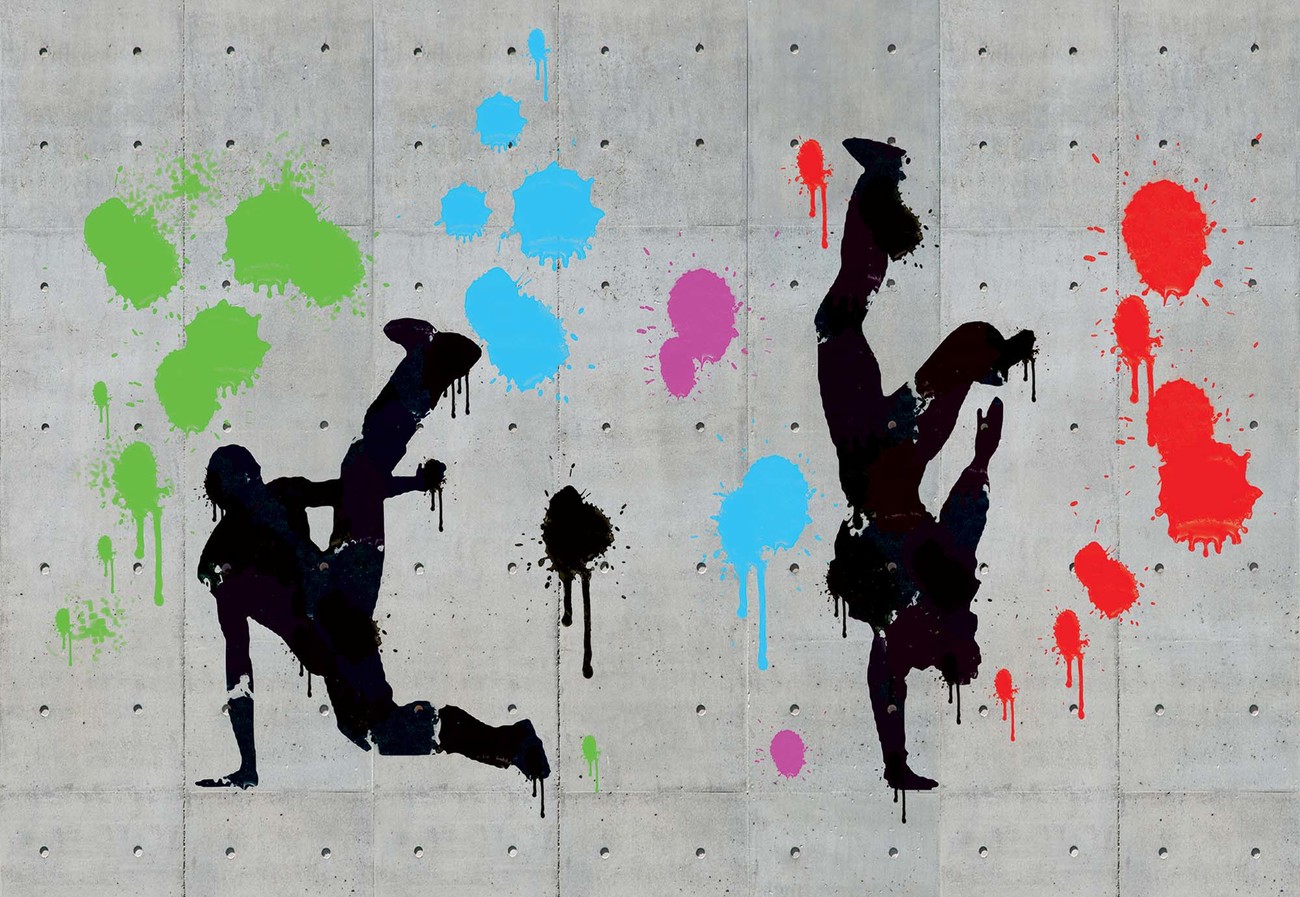 Graffiti Concrete Wall Dancers Fotobehang, Behang Bestel nu op