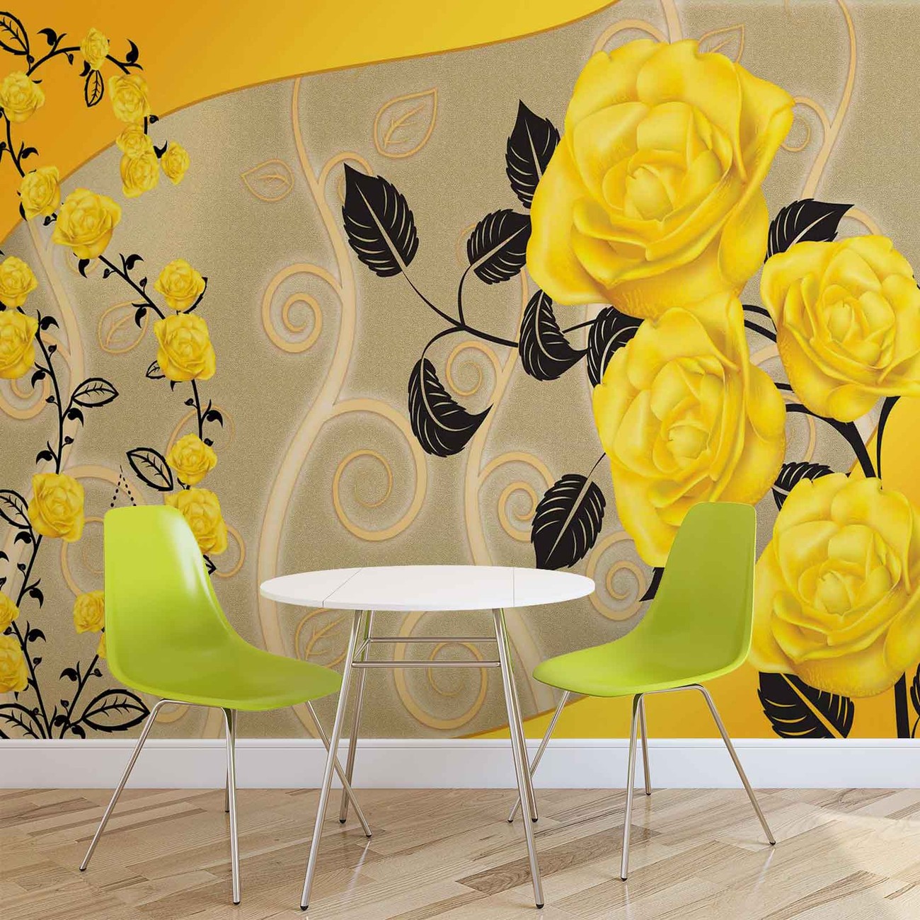 Fotomural Rosas Flores Amarillas Resumen, Papel pintado 