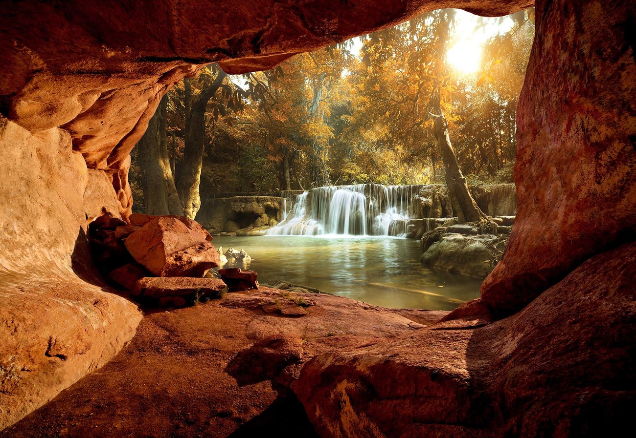 Fototapete Tapete Lake Forest Waterfall Cave Bei Europosters Kostenloser Versand