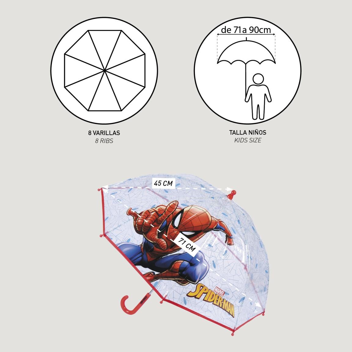 Marvel Spiderman Ombrello Pieghevole Compatto, Ombrello per Ragazzi, Struttura ad Alta Resistenza, Ombrello Classico dal design Spiderman - Nero