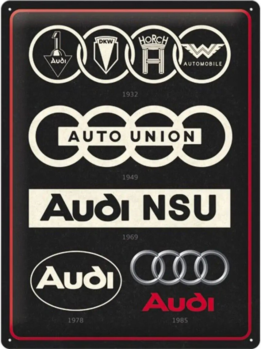 Nostalgic-Art Plåtskylt i retrostil, Audi – Logo Red Shine – Presentidé för  biltillbehörsälskare, av metall, Deko vintagedesign, 20 x 30 cm :  : Hem & kök