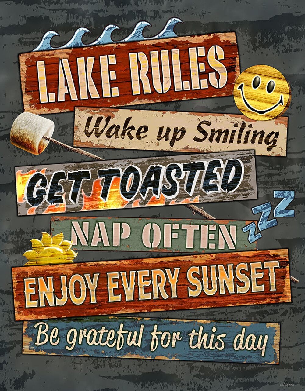 Metallskylt Lake Rules | Plåtskyltar i retrostil till väggen | Europosters