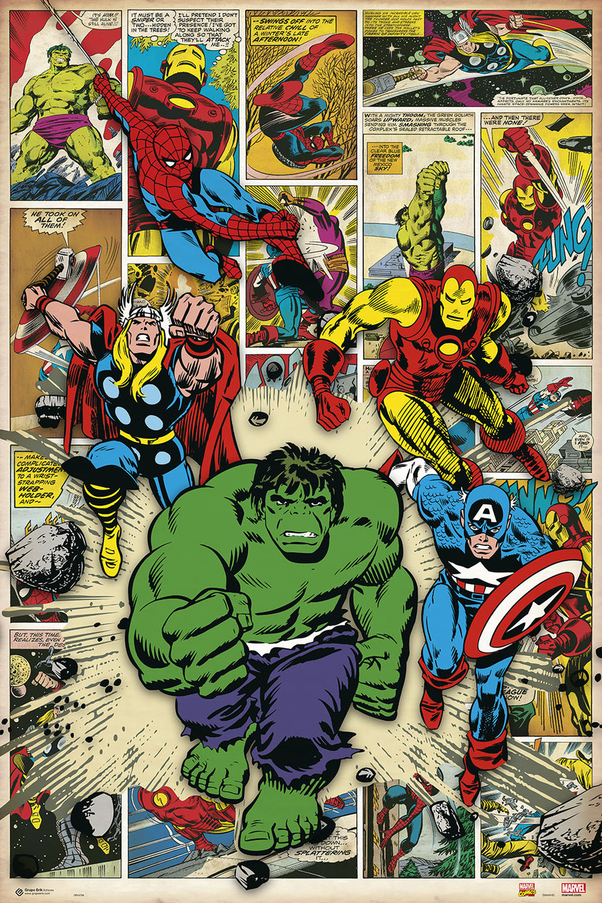 afdeling Afbestille vindue Marvel Comic - Here Come The Heroes Plakat, Poster online på Europosters