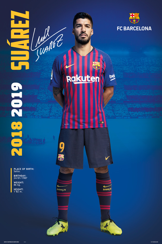 Fc Barcelona 2018 2019 Luis Suarez Poster Plakat 3 1 Gratis Bei Europosters