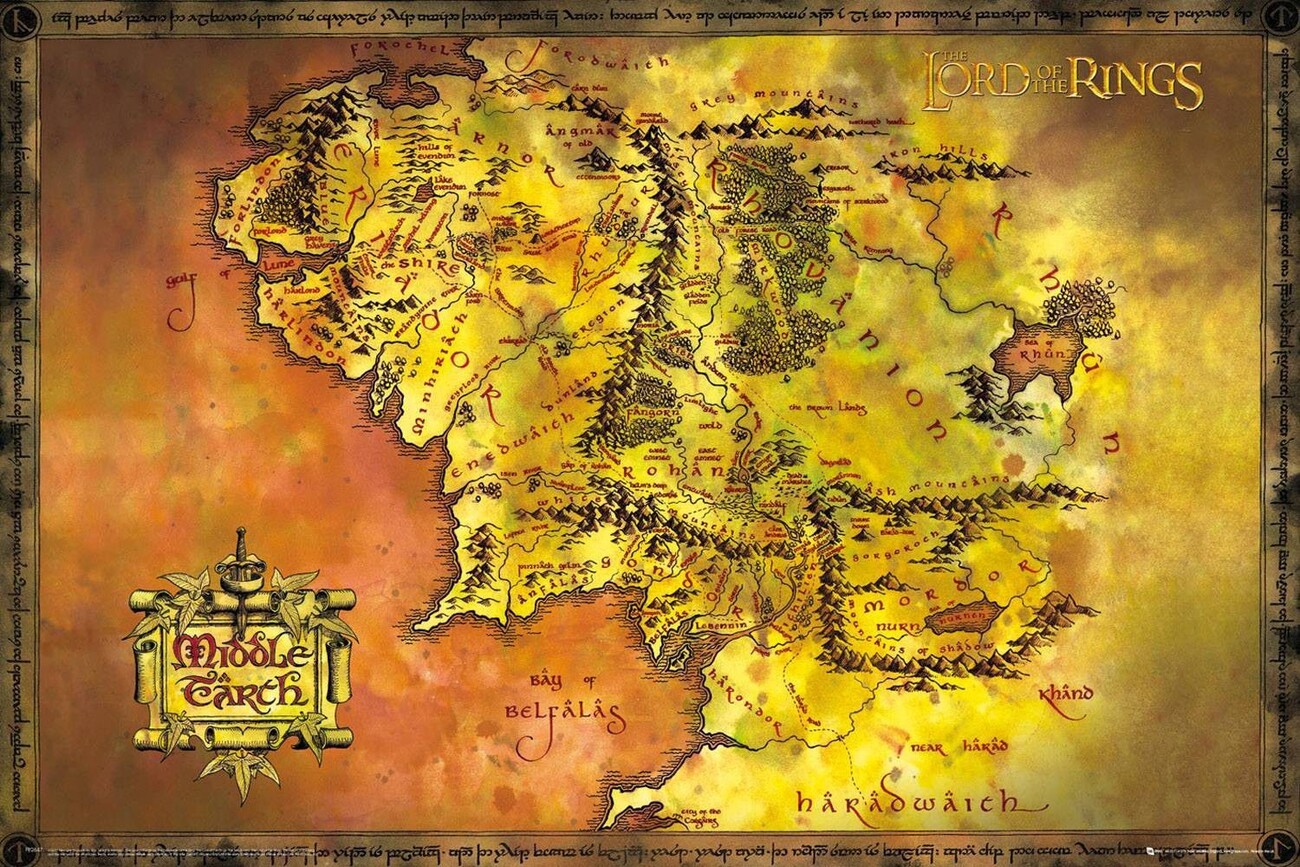 Poster, Quadro Il Signore degli Anelli Mappa della Terra di Mezzo